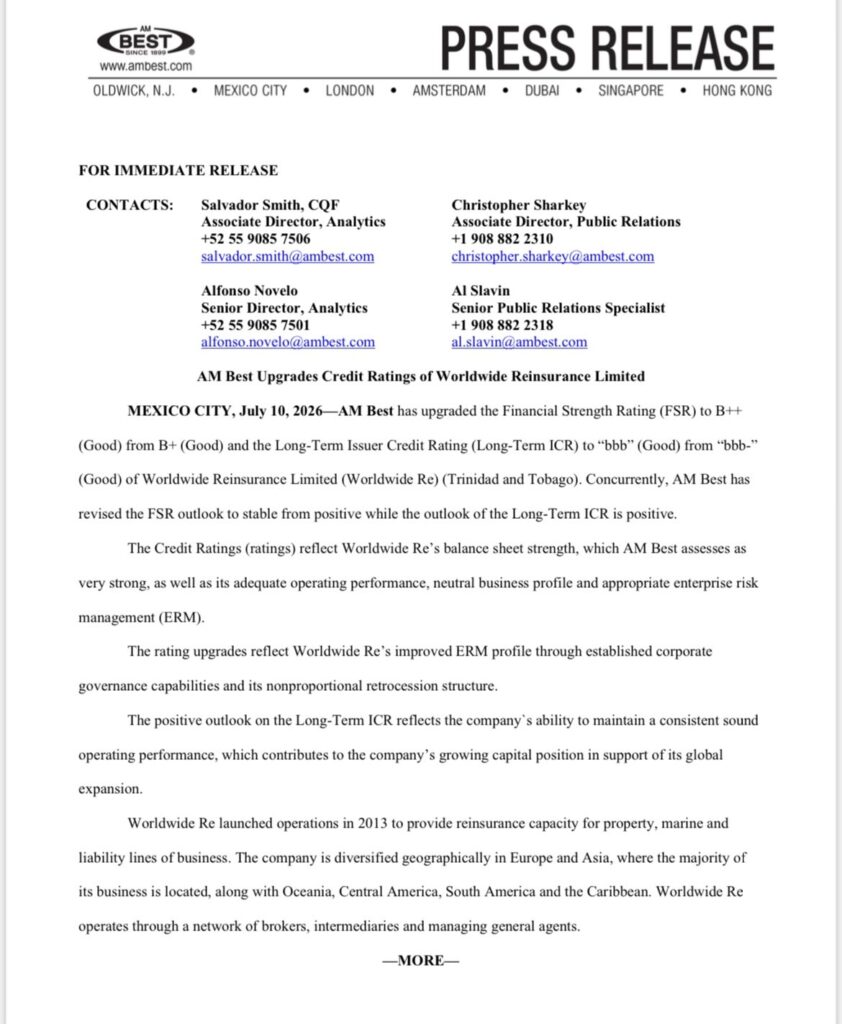 AM Best press release announcing the rating upgrade
